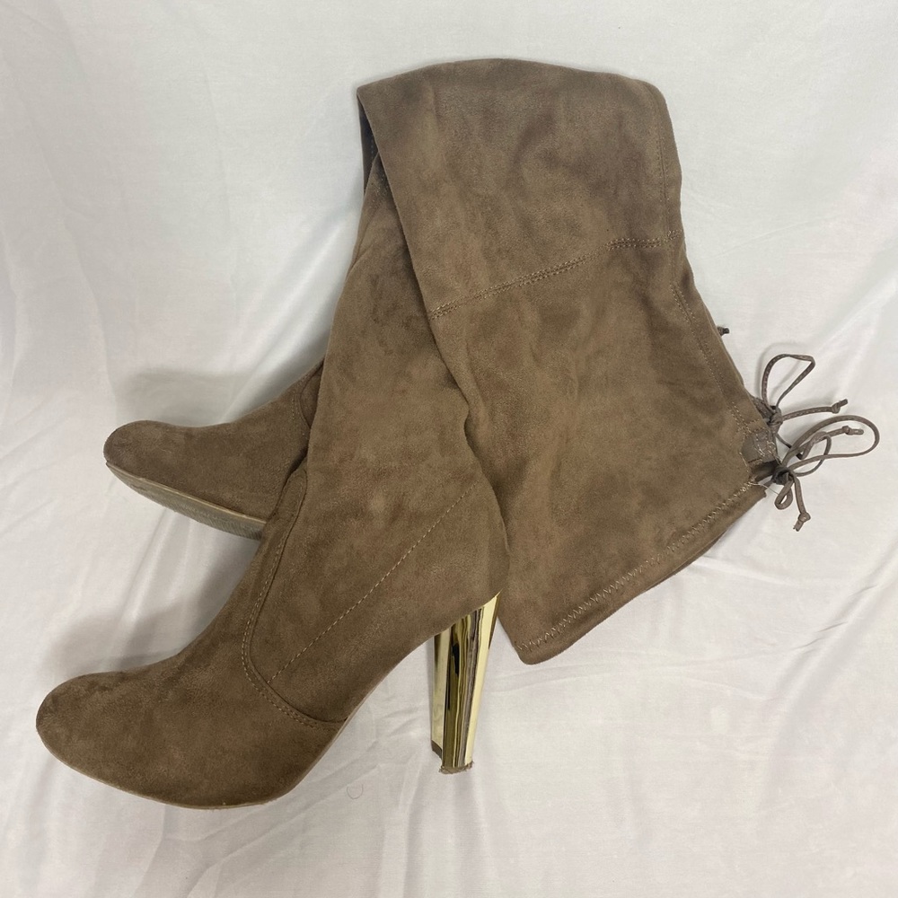 Thigh High Drawstring Chunky Heel Boots